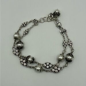 Brighton Silver-Tone Pearl & Crystal Double-Strand Bracelet